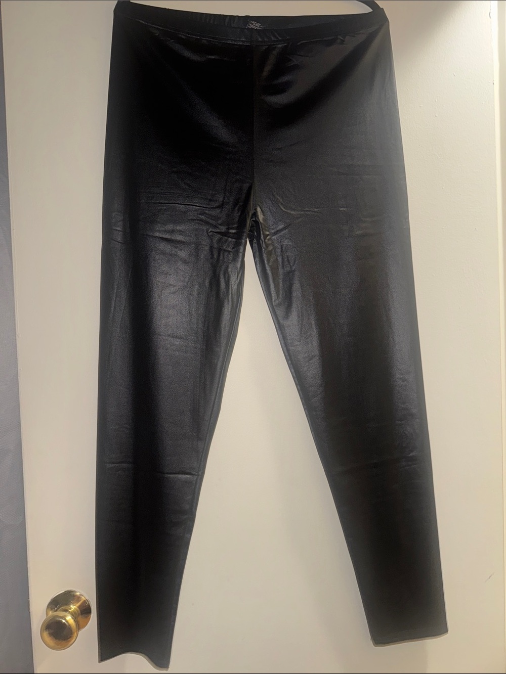 Connection Black Faux Leather Look Leggings Size XL Stretchy High Rise Pants